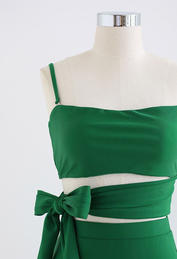 Conjunto de biquíni de gravata borboleta verde vintage