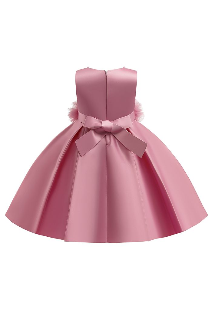 Vestido de princesa floral de renda com babados e malha rosa para crianças