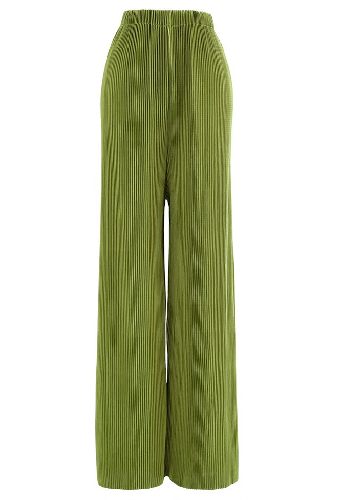 Conjunto de calça e camisa de plissado completo em verde musgo