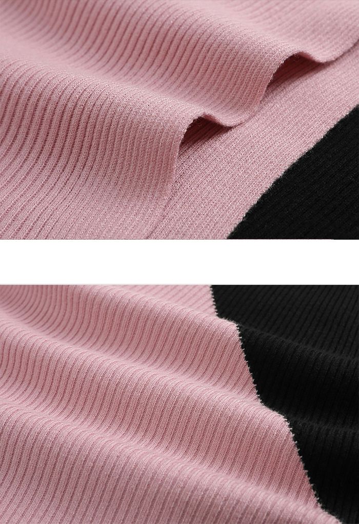 Suéter de manga morcego com gola de barco em dois tons rosa