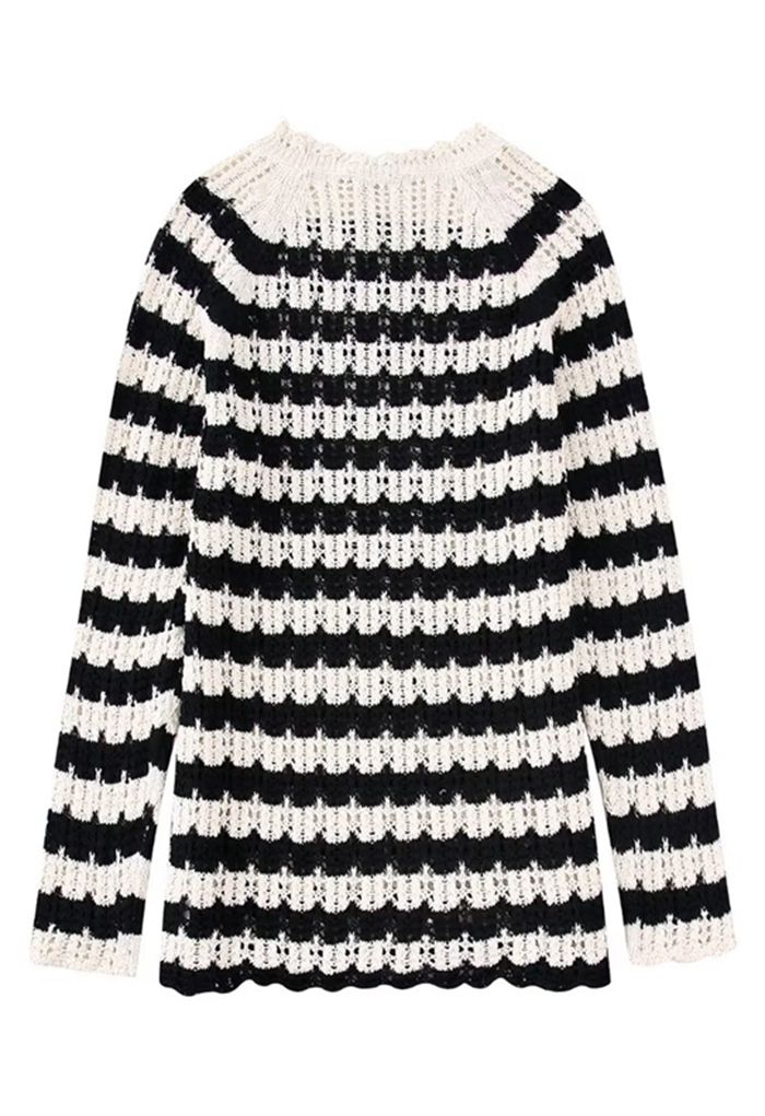 Suéter de malha longline com padrão de listras onduladas