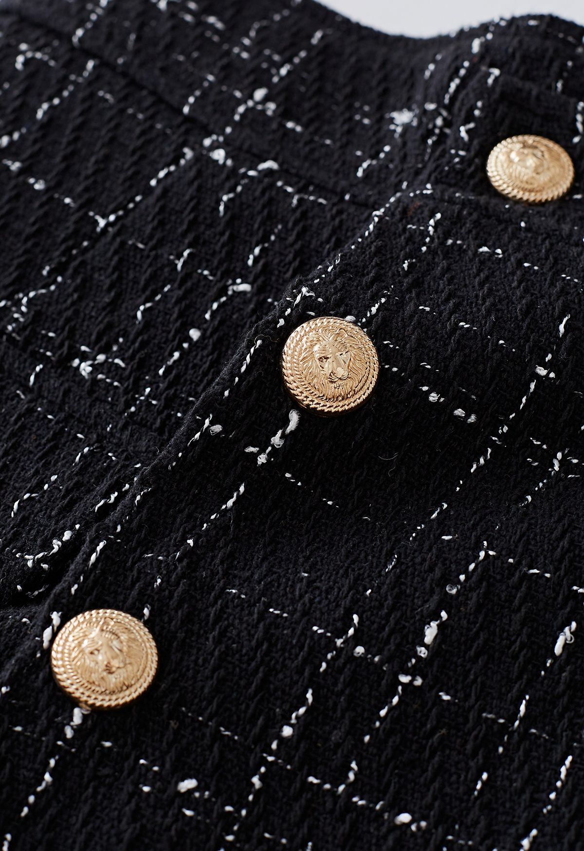 Saia com abas abotoadas de tweed Grid em preto
