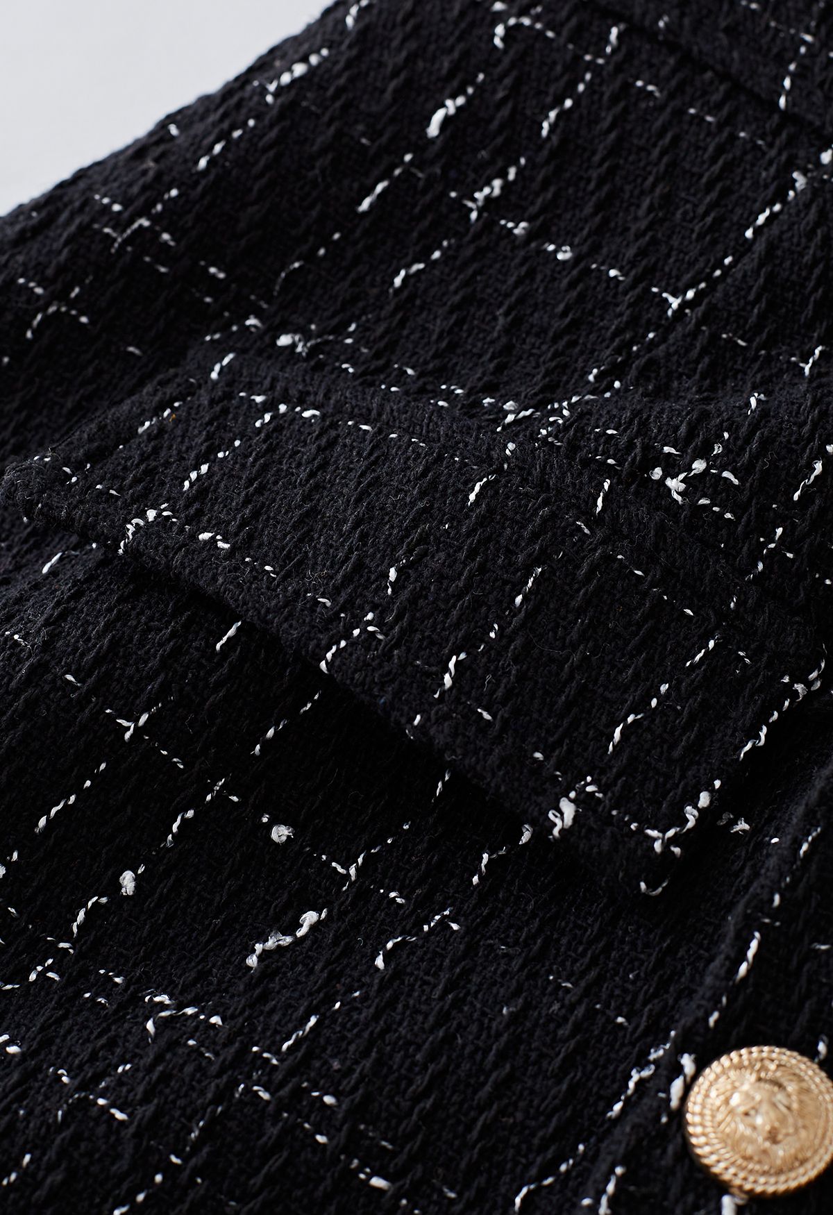 Saia com abas abotoadas de tweed Grid em preto