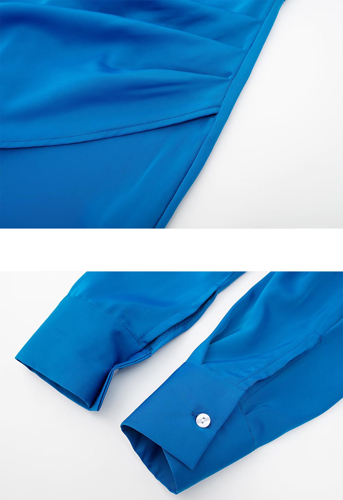 Vestido de camisa de cetim com decote em V franzido na frente em azul