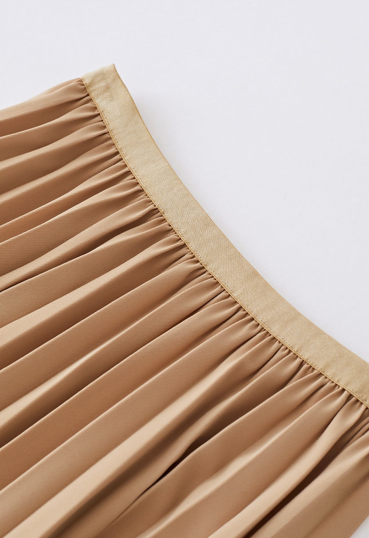 Zigzag Embossed Pleated Midi Skirt in Tan