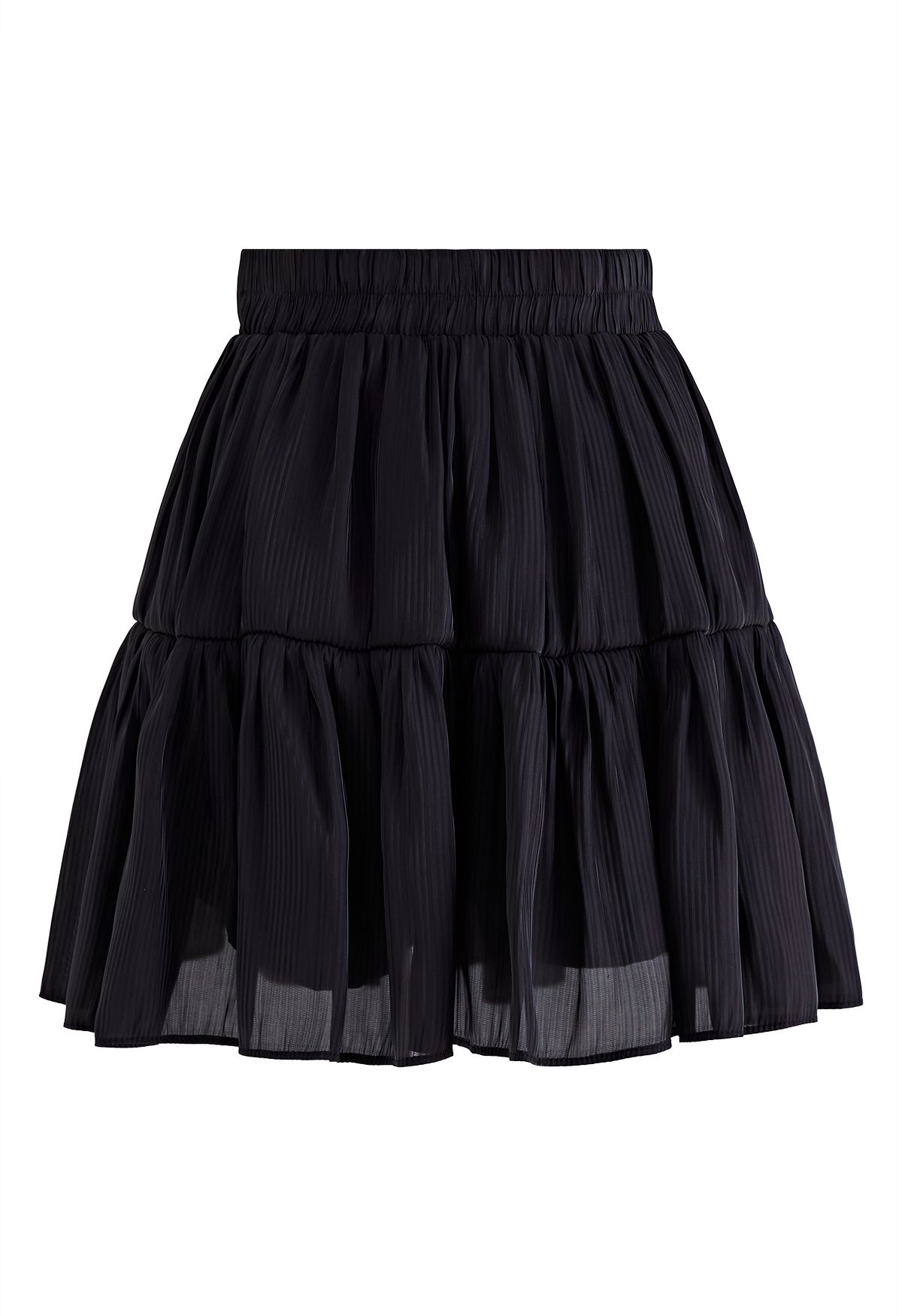 Glimmer Ruched Flare Mini Skirt in Black