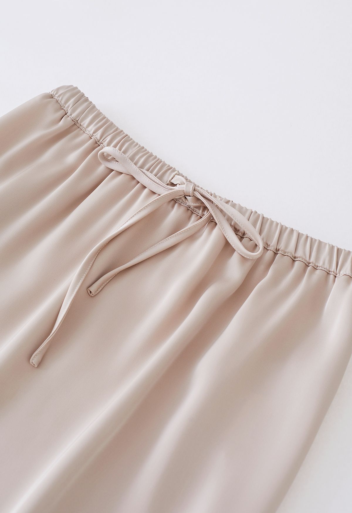 Elastic Drawstring Waist Satin Maxi Skirt in Blush