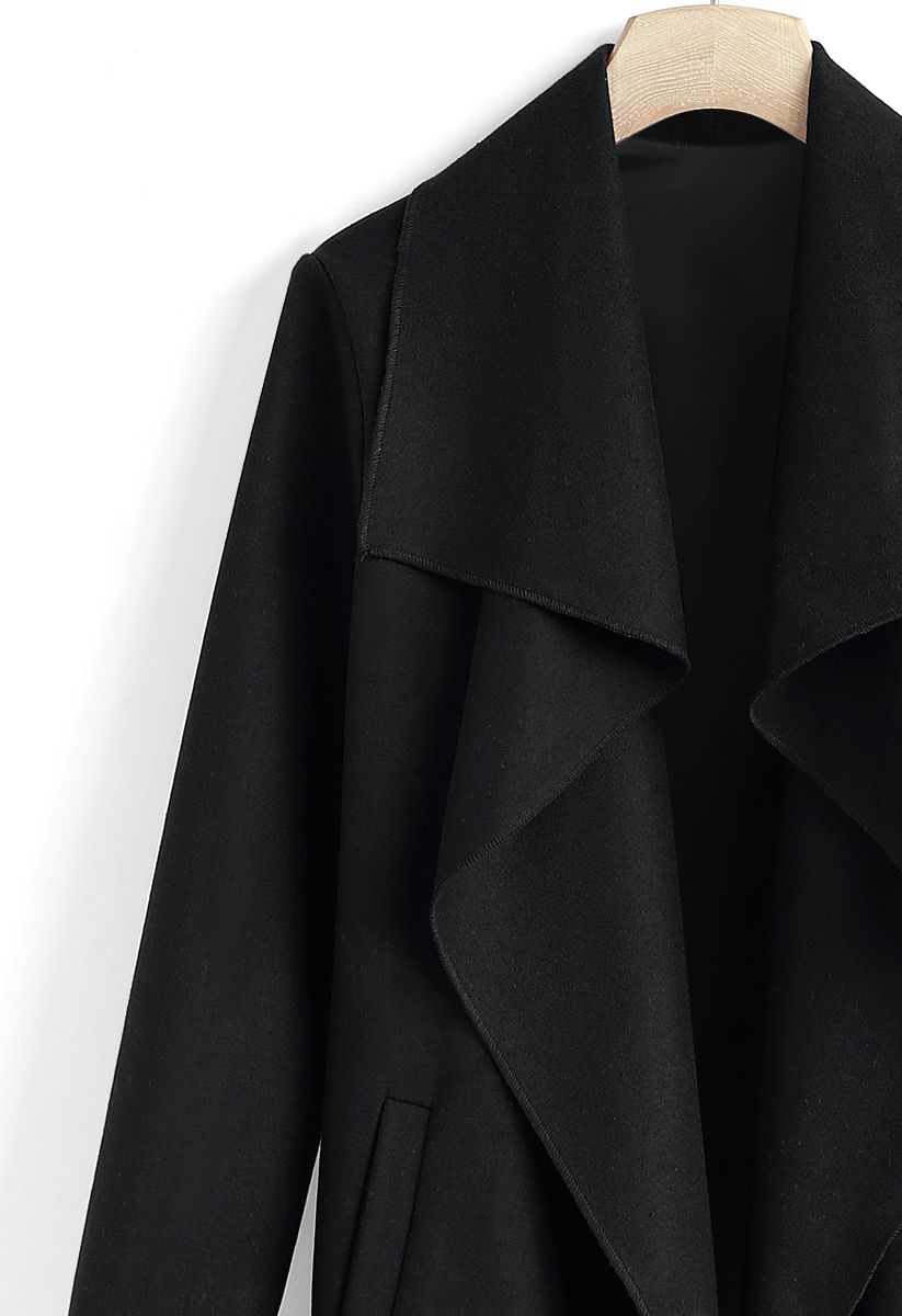 Casaco de mistura de lã com frente aberta Free Myself em preto