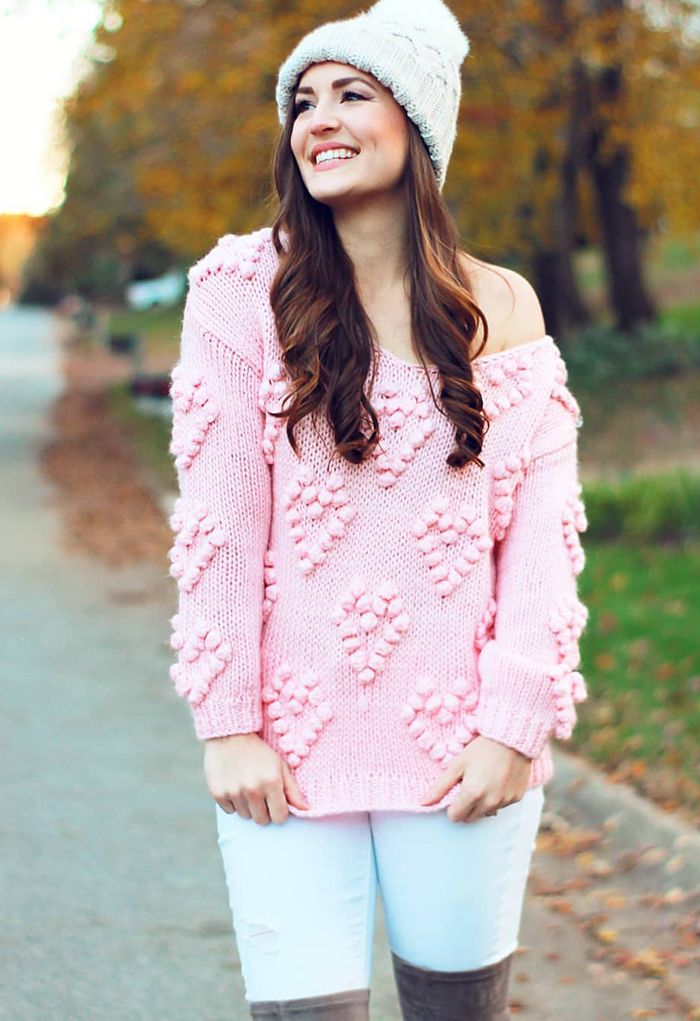 Suéter decote em V em tricot Your Love em rosa