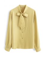 Camisa com botões Bowknot Shimmer em mostarda