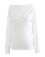Blusa de manga comprida com pregas na frente em branco