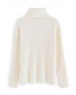 Suéter de tricô mangas curtas em branco