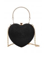 Bolsa Clutch em formato de coração reluzente em preto