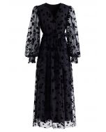Vestido maxi envolto em malha 3D Posy em preto