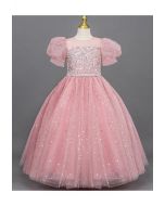 Vestido de tule com lantejoulas brilhantes em rosa para crianças