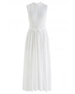 Cutout Neckline Knit Spliced Dress in White