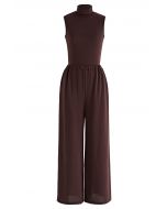 High Neck Sleeveless Top and Pants Set in Burgundy