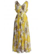 Maravilhoso vestido floral de chiffon em amarelo