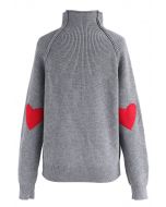 Suéter de malha com patch de coração e alma em cinza